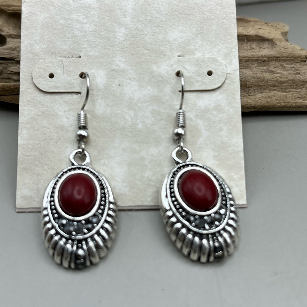 Elegant Silver and Red Dangle Earrings